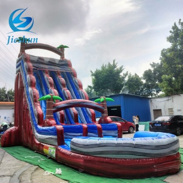 Commercial large jungle jumps Red wave dual lane waterslide inflatable water slide with pool Water Park for sale - Image 2