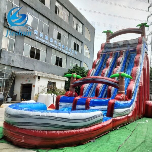 Commercial large jungle jumps Red wave dual lane waterslide inflatable water slide with pool Water Park for sale