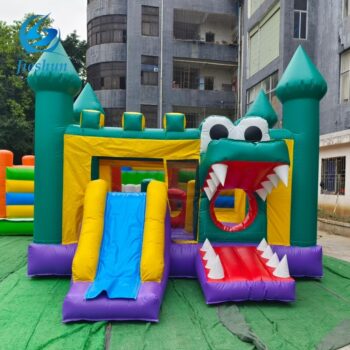 Custom pvc kids Jumping Bounce House combo with Slide castle inflatable dinosaur dark green bouncer
