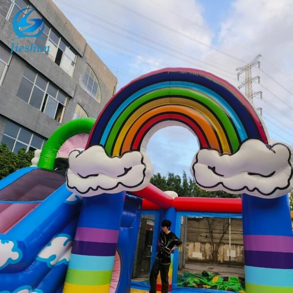 party inflatable commercial bounce house jumping combo pure sky rainbow white clouds for Kids air blower - Image 4