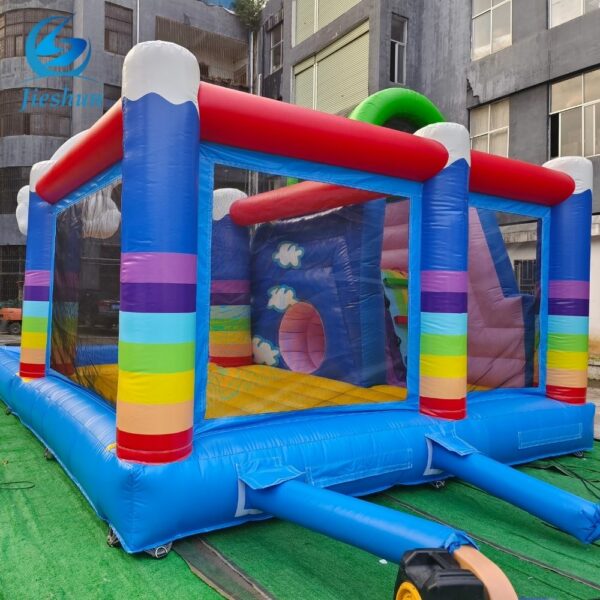 party inflatable commercial bounce house jumping combo pure sky rainbow white clouds for Kids air blower - Image 5