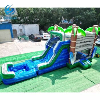 Backyard palm tree aire de jeux gonflable jumping bounce house combo inflatable bouncer slide with pool