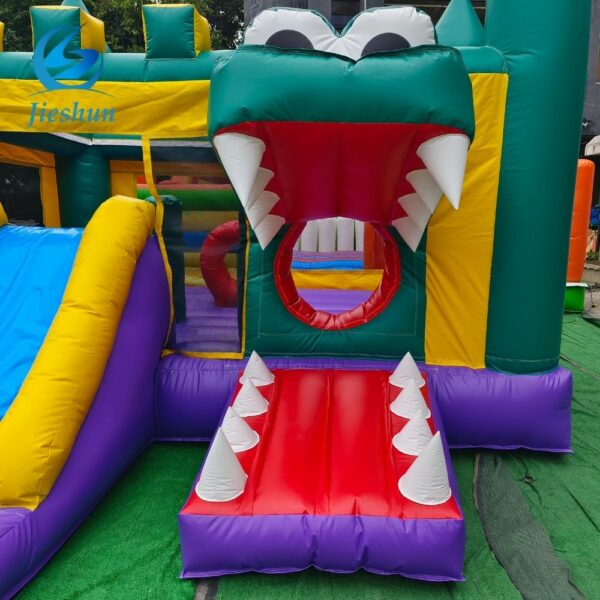 Custom pvc kids Jumping Bounce House combo with Slide castle inflatable dinosaur dark green bouncer - Image 5
