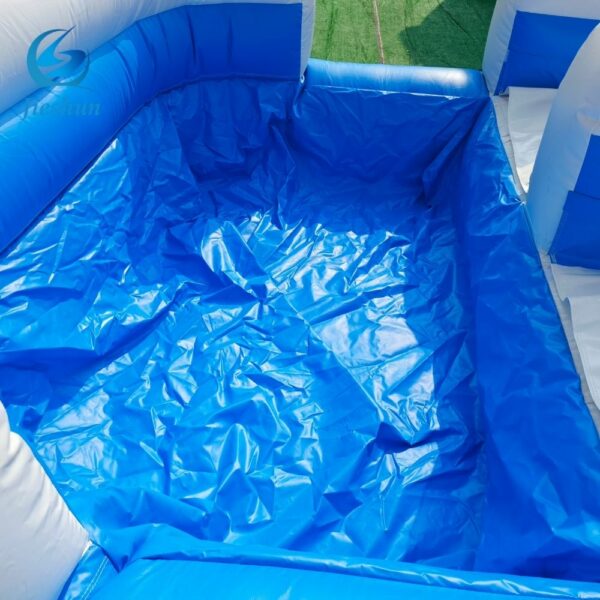 commercial inflatable blue wave spray bounce castle water slide bouncy combo with pool wet dry slide double dual lane slide for sale - Image 7