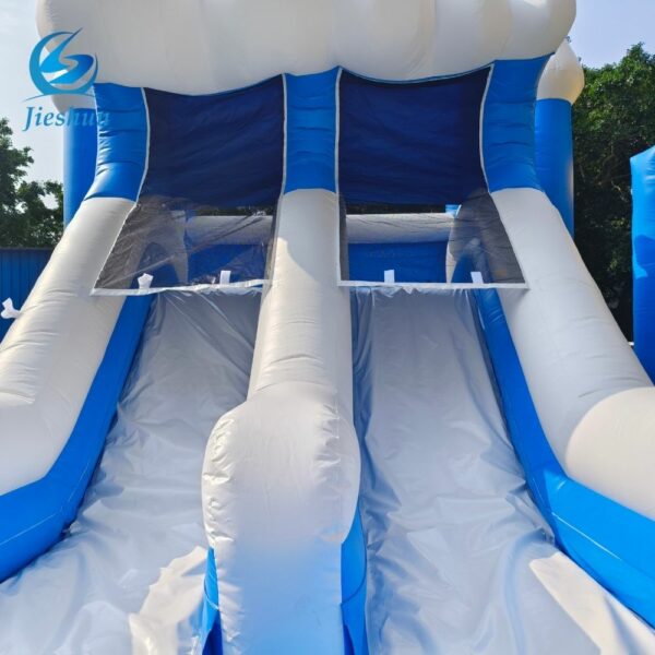 commercial inflatable blue wave spray bounce castle water slide bouncy combo with pool wet dry slide double dual lane slide for sale - Image 4