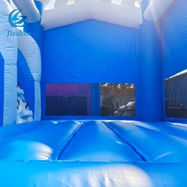 commercial inflatable blue wave spray bounce castle water slide bouncy combo with pool wet dry slide double dual lane slide for sale - Image 5