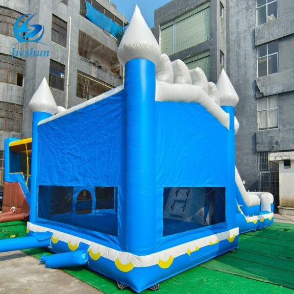 commercial inflatable blue wave spray bounce castle water slide bouncy combo with pool wet dry slide double dual lane slide for sale - Image 6