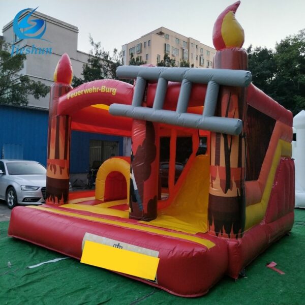 kids party inflatable fire theme commercial  fire truck bounce house jumping combo with slide - Image 2