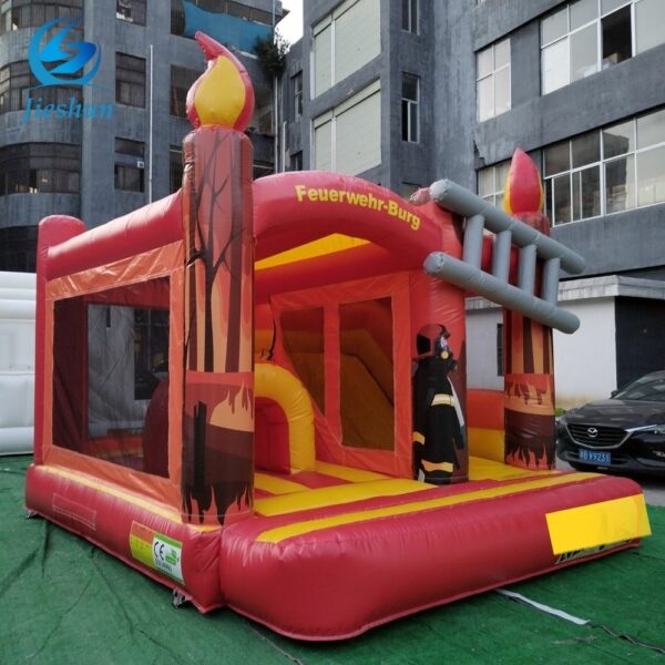kids party inflatable fire theme commercial  fire truck bounce house jumping combo with slide - Image 4