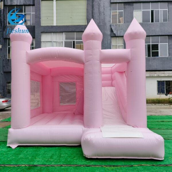 customize Commercial kids inflatable bounce combo castle pink bounce house with slide soft play ball pit