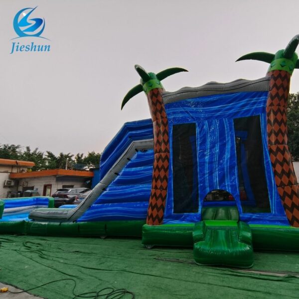 Outdoor Playground Adult Commercial Palm Tree Blue Inflatable Water Slide PVC Inflatable Bounce House Waterslide For Sale - Image 4