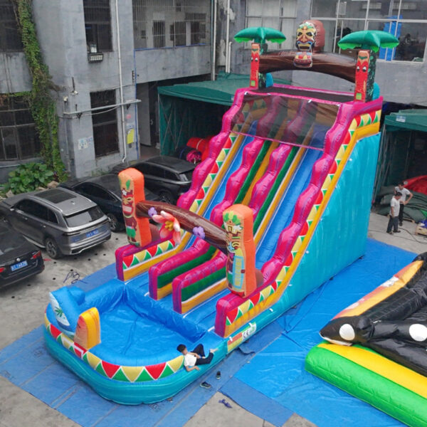 Vibrant Tiki Tropical Inflatable Water Slide | 3-Lane Summer Adventure Ride - Image 3