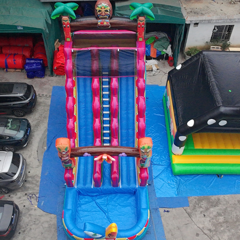 Vibrant Tiki Tropical Inflatable Water Slide | 3-Lane Summer Adventure Ride - Image 2