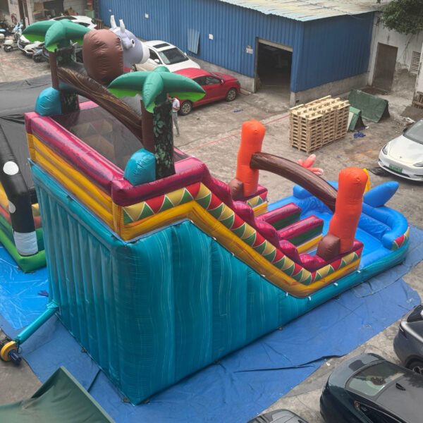 Vibrant Tiki Tropical Inflatable Water Slide | 3-Lane Summer Adventure Ride - Image 4