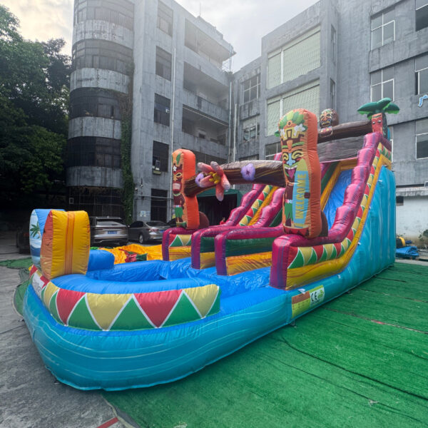 Vibrant Tiki Tropical Inflatable Water Slide | 3-Lane Summer Adventure Ride - Image 6